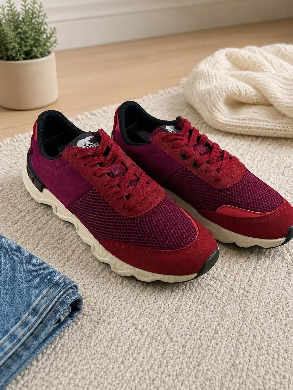 Sorel Kinetic Rush Sneakers Womens 8.5 Red Mesh Lace Up Athletic Shoes NL3516